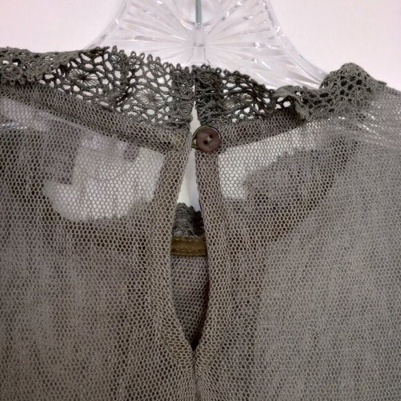 Anthropologie Blue Tassel Mattie Grey Lace Sheer Top - Picture 8 of 9